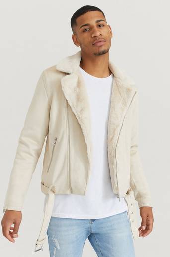 William Baxter Jacka Fake Suede Biker Jacket Fur Natur