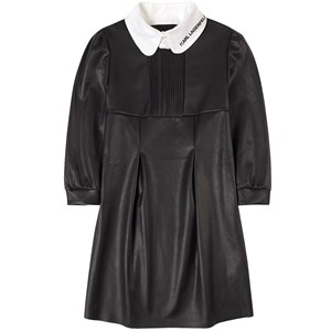 Karl Lagerfeld Kids Faux Leather Poplin Collar Klänning Svart 10 år