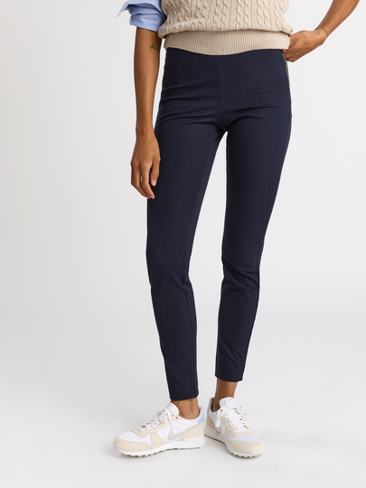 JONNA Marinblå slim high-waist byxa