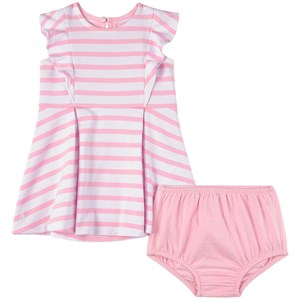 Ralph Lauren Pink and White Stripe Ruffle Dress 6 mån