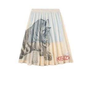 Kenzo Cream Long Tiger Print Skirt 4 år