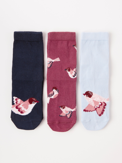 3-pack strumpor med antislip och fåglar