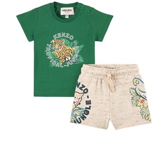 Kenzo Leopard T-shirt Och Shorts Set Grön 9 mån