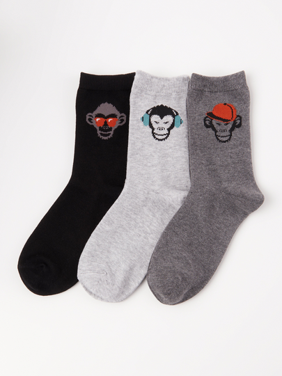 3-pack strumpor med apansikten