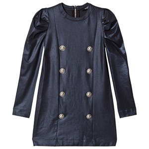 Balmain Buttoned Puff Sleeve Klänning Midnight Blue 8 years