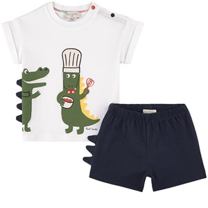 Paul Smith Junior Dinosaur Graphic T-shirt Och Shorts Set Vit 12 mån