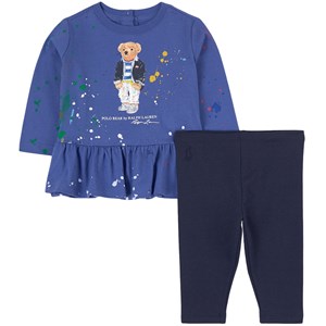 Ralph Lauren Bear Print T-shirt Och Leggings-set Blått 18 mån