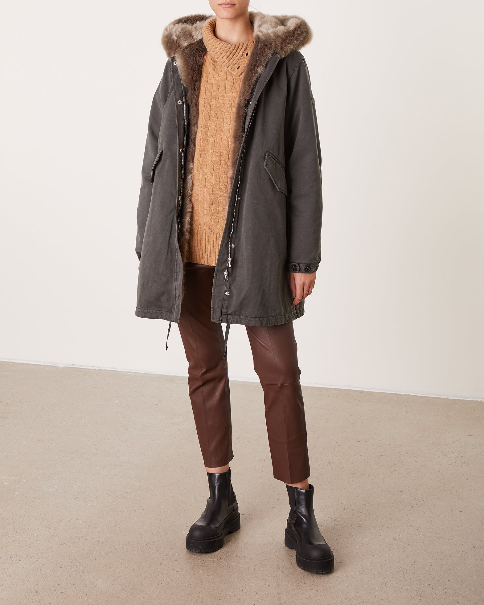 Lempelius Jacka Cotton Parka / Faux Fur XS Grå/grön 001