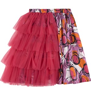 Marni Magenta Half Print, Half Ruffled Layer Skirt 12 år