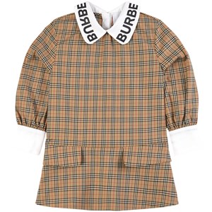 Burberry Logo Print Collar Rutig Klänning Beige 14 år