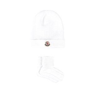 Moncler 2-delat Logo Knit Mössa-set Vitt XXS (48 cm)
