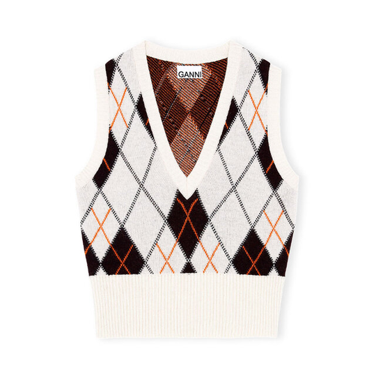 V-Neck Vest Harlequin Knit