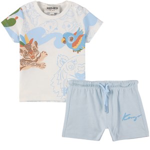 Kenzo Cream and Blue T-Shirt and Shorts 12 mån