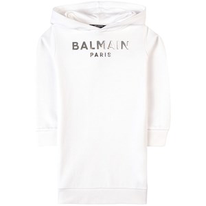 Balmain Logo Huvor Mjukis-Klänning Vit 4 år