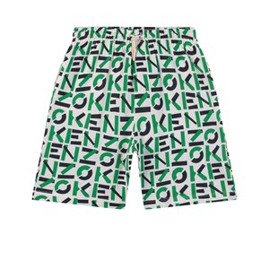 Kenzo Cream and Green Pattern Bermuda Shorts 4 år
