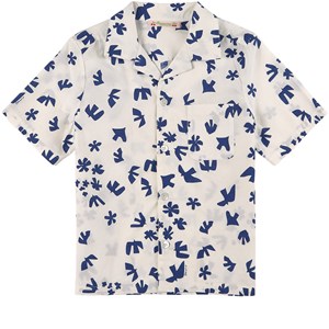 Bonpoint White & Blue Print Short Sleeved Shirt 12 år