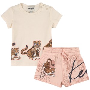Kenzo Cat Print T-shirt Och Shorts Set Rosa 2 år