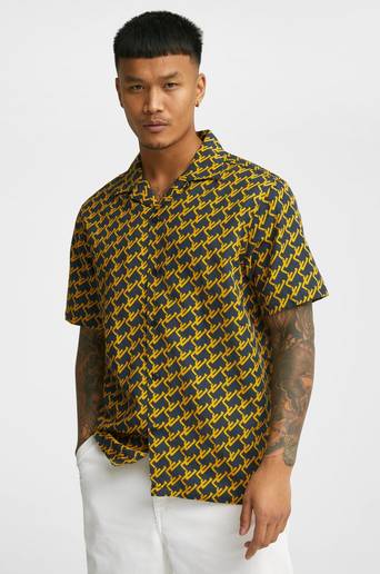 J.Lindeberg Kortärmad Skjorta Elio Geo Print Resort Shirt Blå