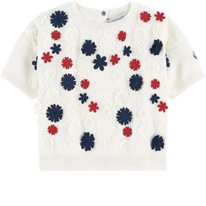 Moncler Flower Detail Stickad T-Shirt Vit 12 years