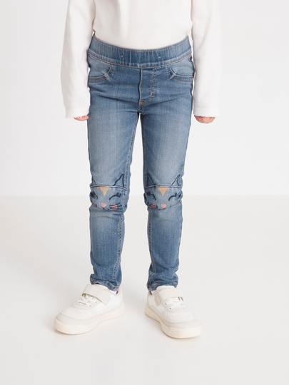 SARA Slim jeans med normalhög midja och knäapplikation
