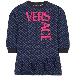 Versace La Greca Logo Mjukis-klänning Marinblå 10 år