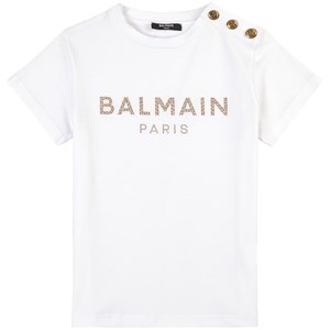 Balmain White and Gold Branded T-Shirt 12 år
