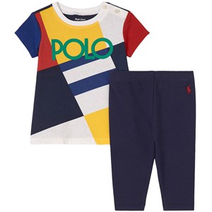 Ralph Lauren Colorblock Logo T-shirt Och Leggings-set Marinblått 9 mån