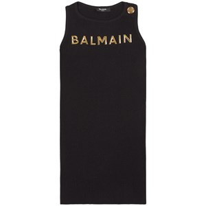 Balmain Black and Gold Branded Sleeveless Dress 8 år
