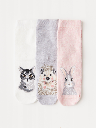 3-pack strumpor med antislip och djurmotiv