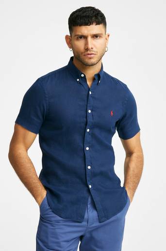 Polo Ralph Lauren Kortärmad skjorta Slim S/S PD Linen Shirt Blå