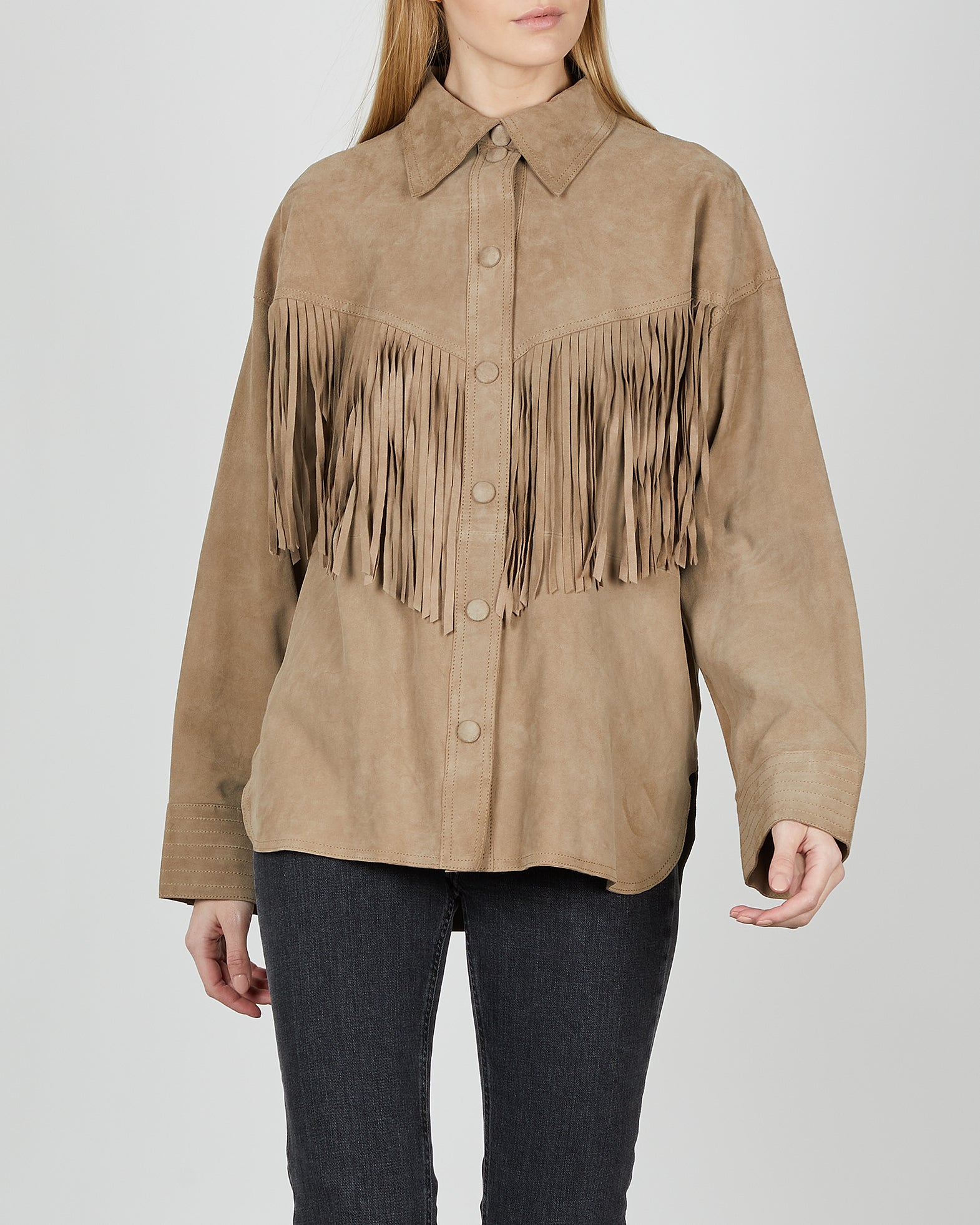 STAND STUDIO Jacka Adia Fringe Shirt 34 Sand 011